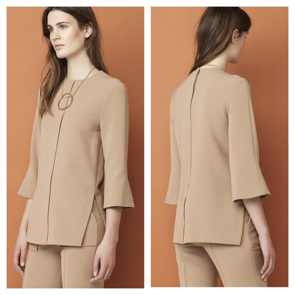 By Malene Birger Taupe Split-Front Bell-Sleeve Top